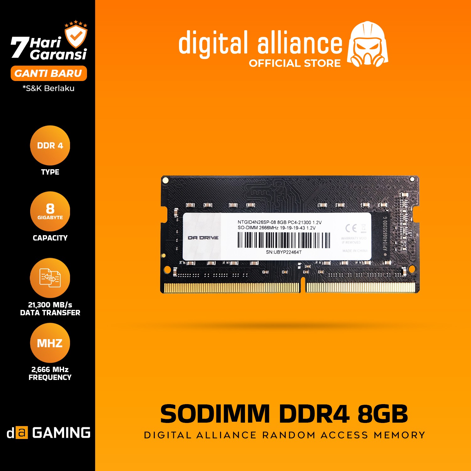 RAM DA SO SO-DIMM DDR4 8GB PC 2666