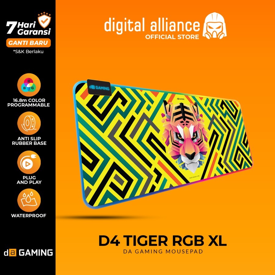 Mousepad Deskmat Gaming Digital Alliance XL RGB Waterproof D4 Tiger